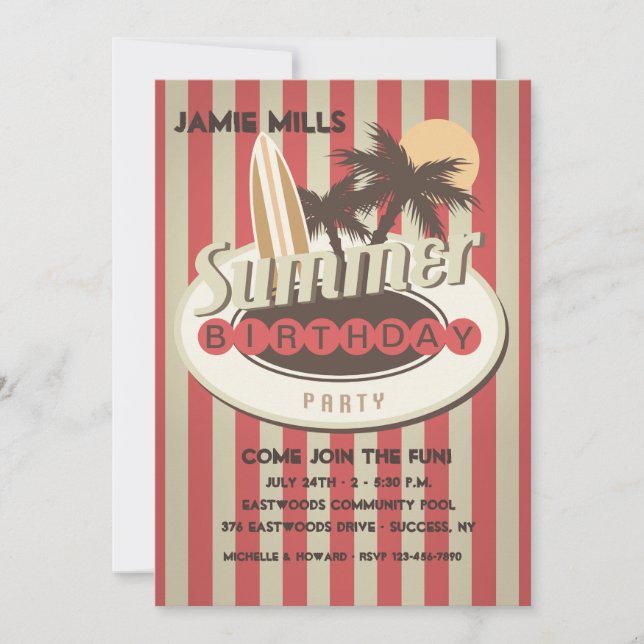 Invitación al cumpleaños del surfista (Anverso)