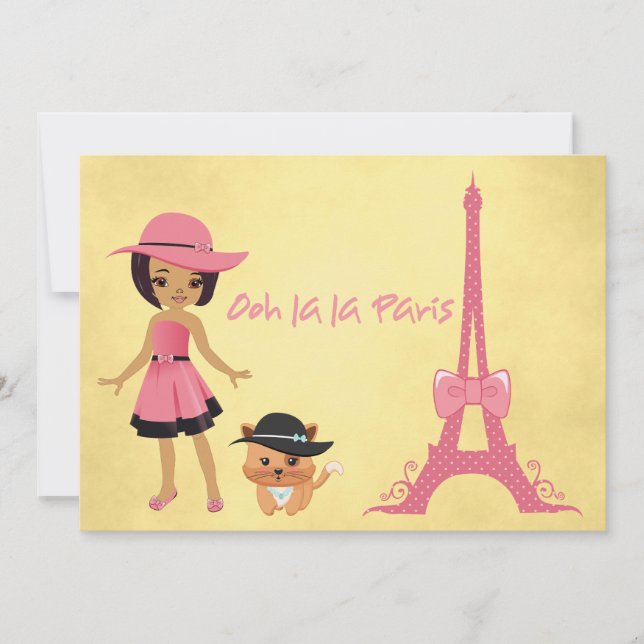 Invitación al cumpleaños del tema de París (Anverso)