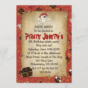 Invitación al cumpleaños del tema del pirata