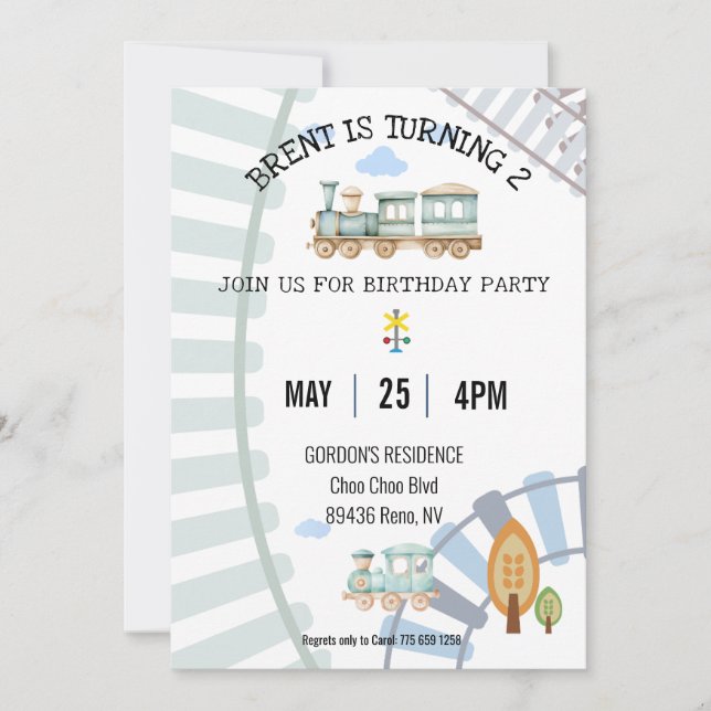 Invitación al cumpleaños del tema del tren (Anverso)