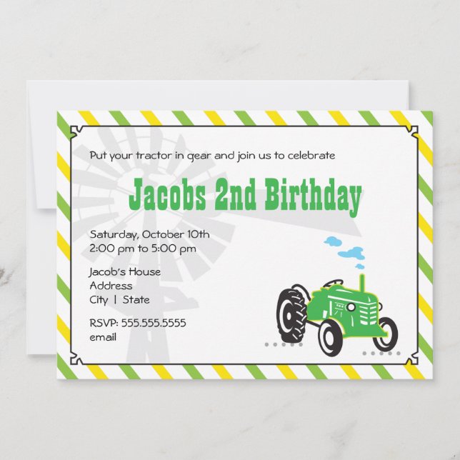 Invitación al cumpleaños del tractor (Anverso)