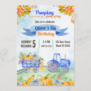 Invitación al cumpleaños del Tractor de calabaza a