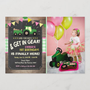 Invitación al cumpleaños del tractor fiesta de gra