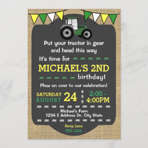 Invitación al cumpleaños del tractor, Tractor verd