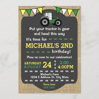 Invitación al cumpleaños del tractor, Tractor verd