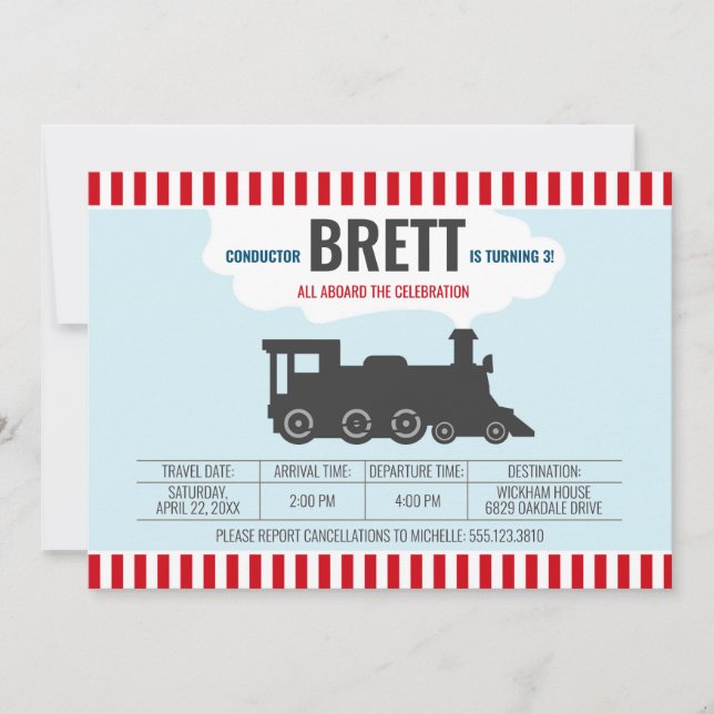 Invitación al cumpleaños del tren Choo Choo (Anverso)