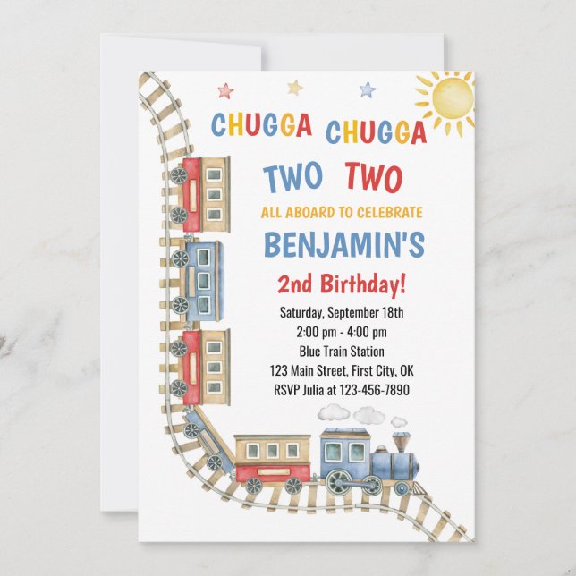 Invitación al cumpleaños del tren Chugga Choo Boy  (Anverso)