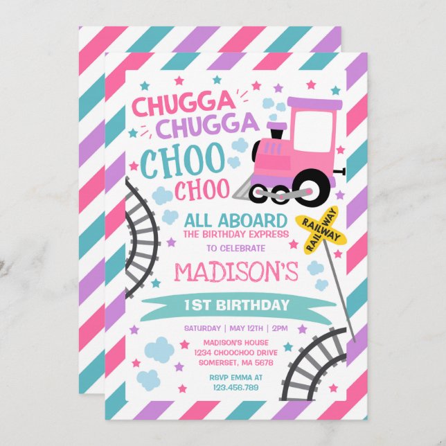 Invitación al cumpleaños del tren Chugga Chugga Ch (Anverso / Reverso)