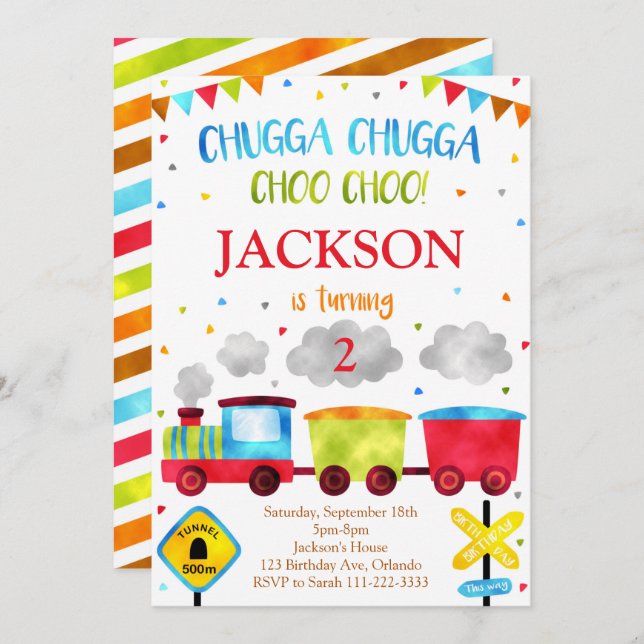 Invitación al cumpleaños del tren Chugga Chugga Ch (Anverso / Reverso)