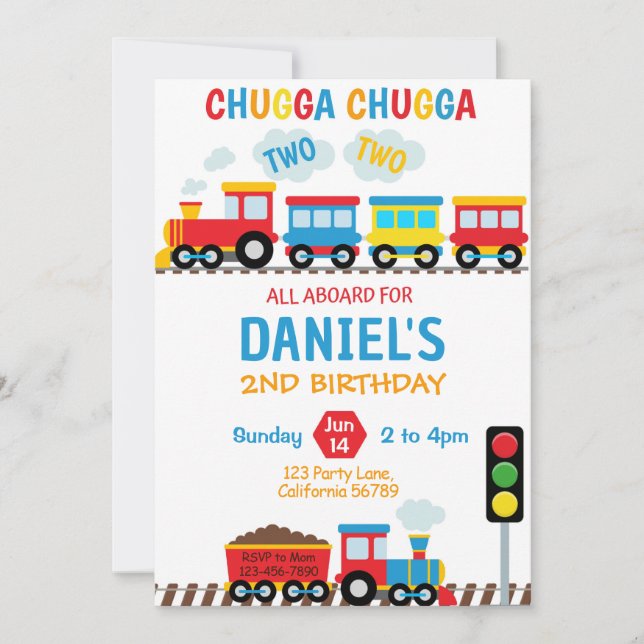 Invitación al cumpleaños del tren Chugga Chugga Do (Anverso)