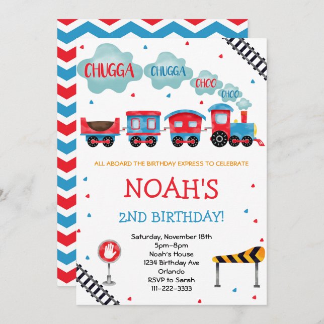 Invitación al cumpleaños del tren Chugga Chuo Choo (Anverso / Reverso)