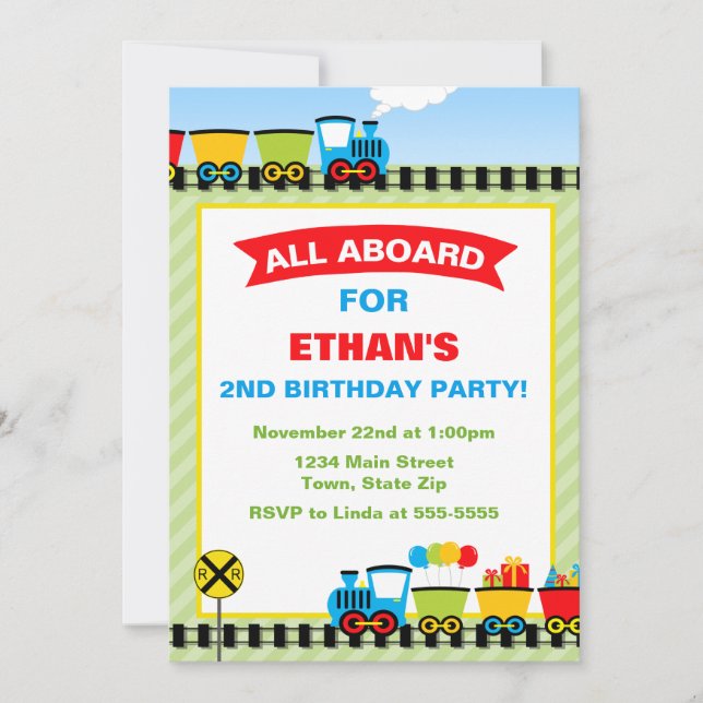 Invitación al cumpleaños del tren Tarjeta fotográf (Anverso)