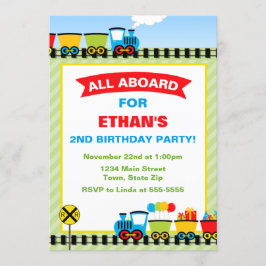 Invitación al cumpleaños del tren Tarjeta fotográf