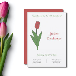 Invitación al cumpleaños del tulipán rojo botánico