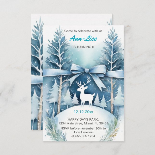 Invitación al cumpleaños del venado en Wintery (Anverso / Reverso)