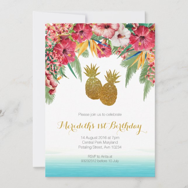 Invitación al cumpleaños del verano tropical (Anverso)