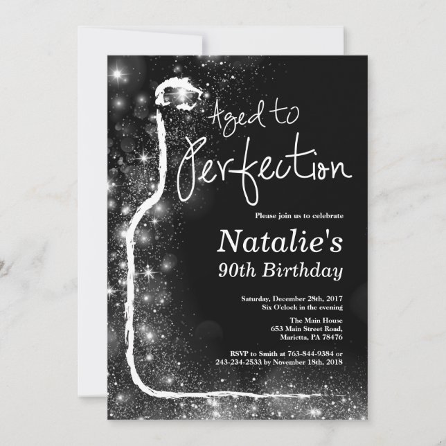 Invitación al cumpleaños del vino 90. Envejecido a (Anverso)