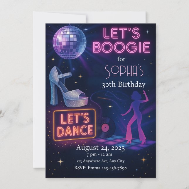 Invitación al cumpleaños disco, Fiesta de boogie e (Anverso)