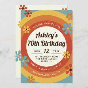 Invitación al cumpleaños Disco Hippie de los 70