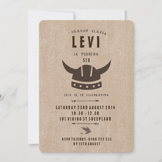 Invitación al cumpleaños Dragon y Viking (Anverso)