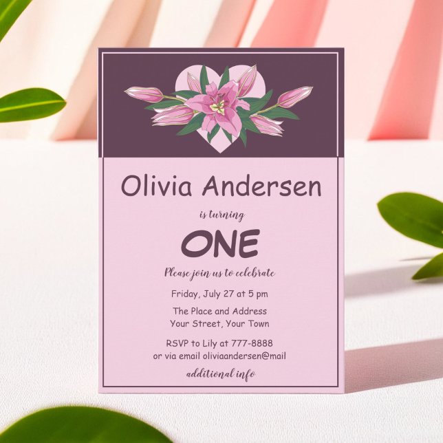 Invitación al cumpleaños elegante de Lily en flora (Blooming Lily Elegant Birthday Invitation)