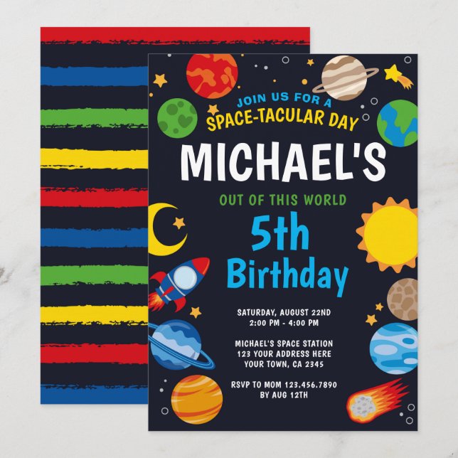 Invitación al cumpleaños espacial (Anverso / Reverso)