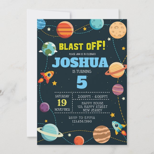 Invitación al cumpleaños espacial. Invitación al e (Anverso)