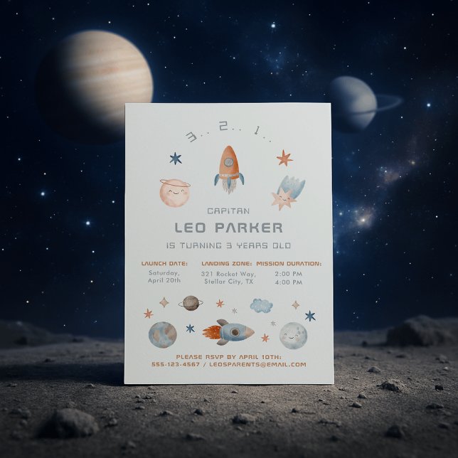 Invitación al cumpleaños espacial - Tema del cohet (Subido por el creador)