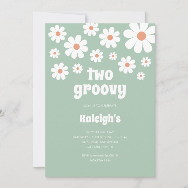 Invitación al cumpleaños estilo Retro Two Groovy 7 (Anverso)