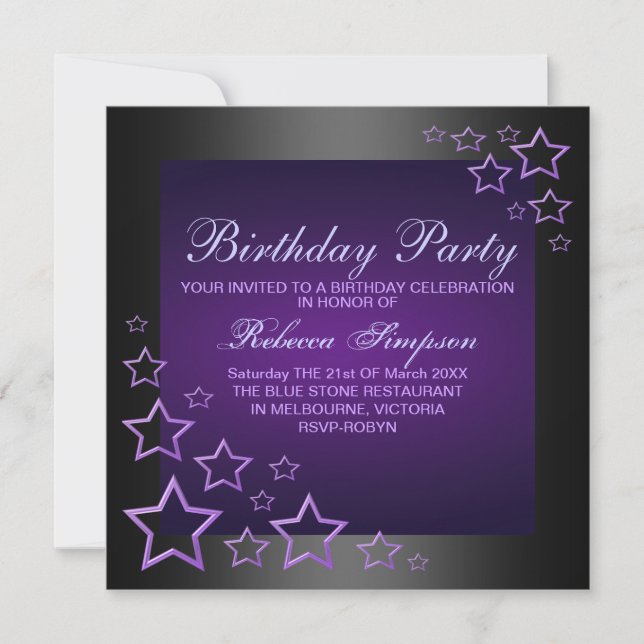 Invitación al cumpleaños Estrella Púrpura (Anverso)