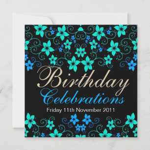 Invitación al cumpleaños floral de bonito Blues