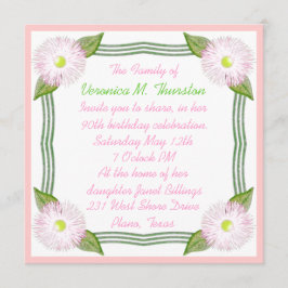 Invitación al cumpleaños floral verde y rosa de Bo