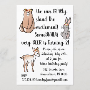 Invitación al cumpleaños - flores, oso, conejito,