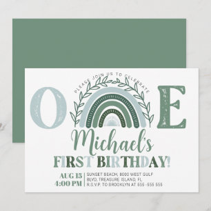 Invitación al cumpleaños Green Rainbow, tonos de t