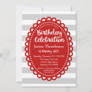 Invitación al cumpleaños gris rojo banda ancha par