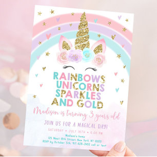Invitación al cumpleaños iris de Unicornio editabl