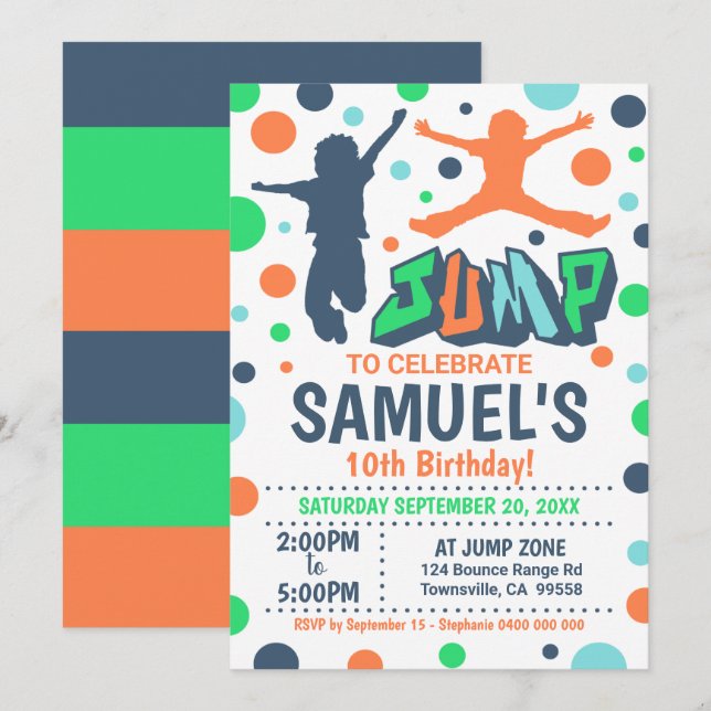 Invitación al cumpleaños Jump Trampoline (Anverso / Reverso)