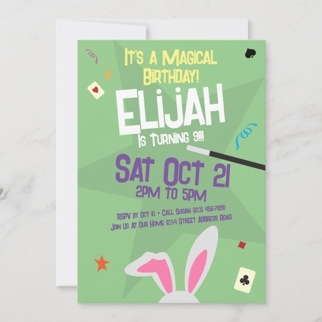 Invitación al cumpleaños mágico - ¡Presto! Magicia (Anverso)