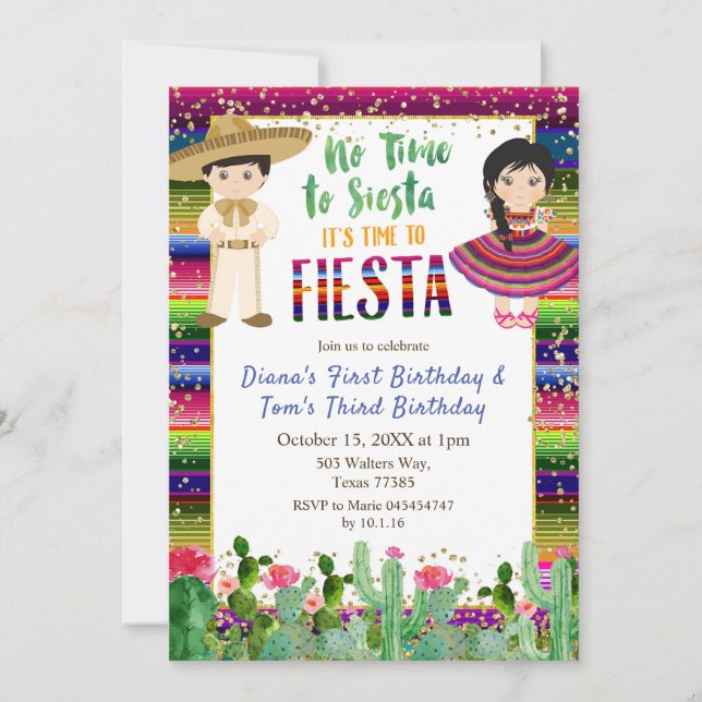 Invitación al cumpleaños mexicano Cactus Fiesta (Anverso)