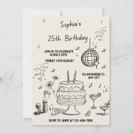 Invitación al cumpleaños mínimo beige y negro