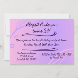 Invitación al cumpleaños moderno morado rosado