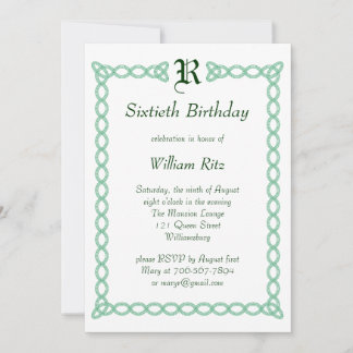 Invitación al cumpleaños monogramado verde