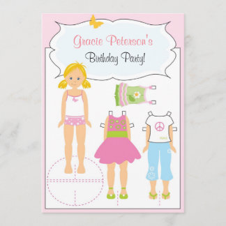 Invitación al cumpleaños - Muñeca de papel