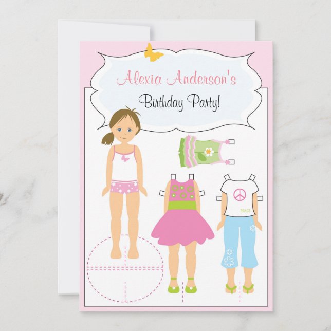 Invitación al cumpleaños - Muñeca de papel (Anverso)