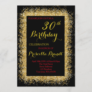 Invitación al cumpleaños, negro, confetti, purpuri
