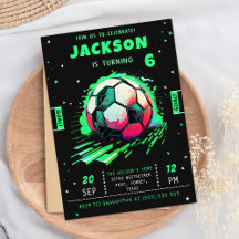 Invitación al cumpleaños neón de fútbol