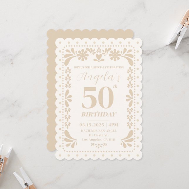 Invitación al cumpleaños neutral mexicano Papel Pi (Anverso/Reverso In Situ)