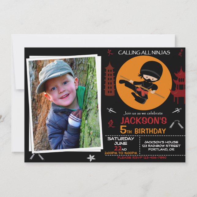 Invitación al cumpleaños Ninja Guerrero (Anverso)