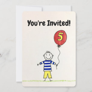 Invitación al cumpleaños - Niño de 5 años con glob