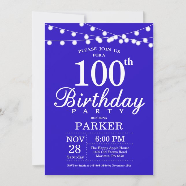 Invitación al cumpleaños número 100 del Royal Blue (Anverso)